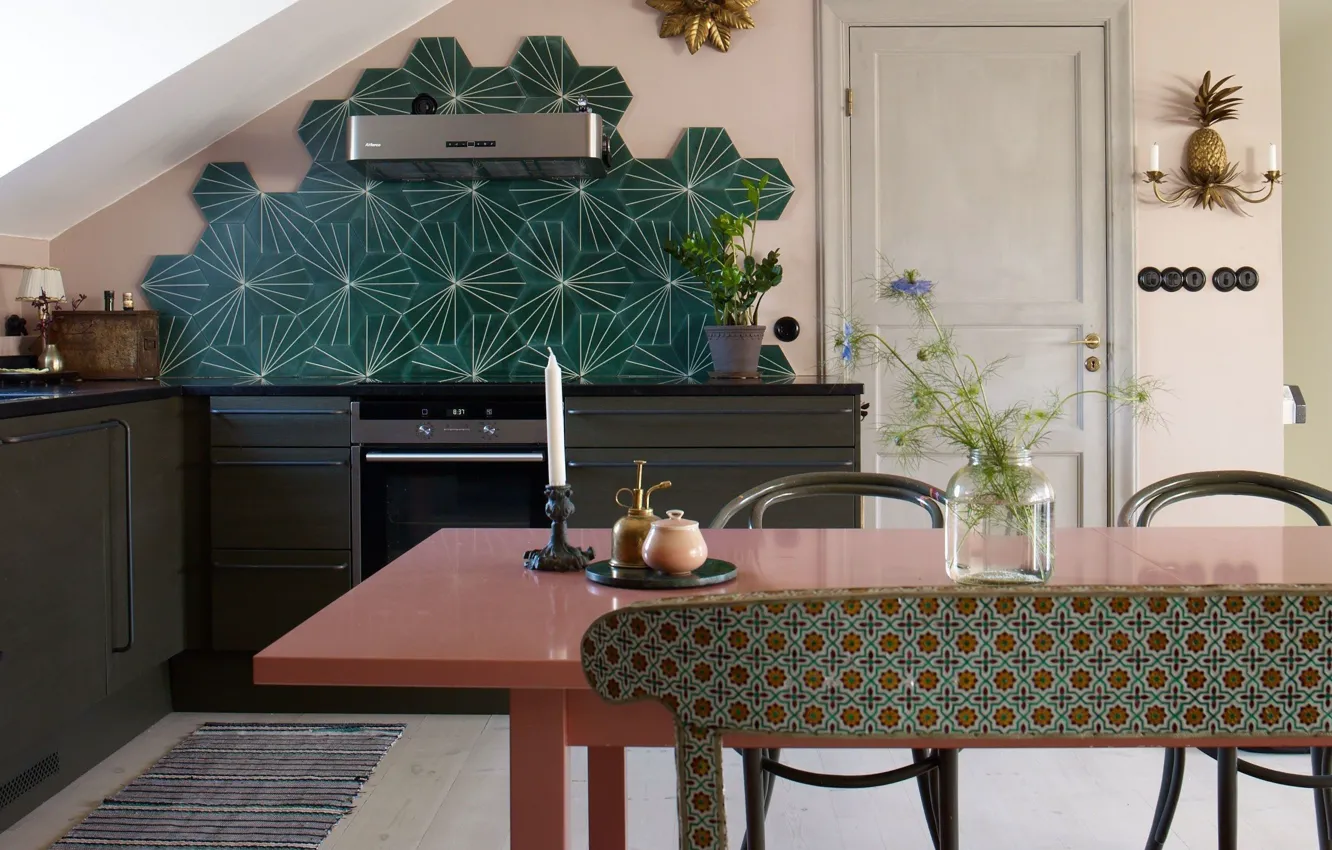 Photo wallpaper design, interior, kitchen, dining room, Scandinavian style
