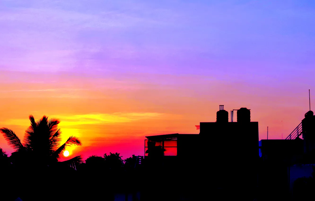 Photo wallpaper City, Sun, Sunrise, Dawn, Morning, First Light, Photogrpahy