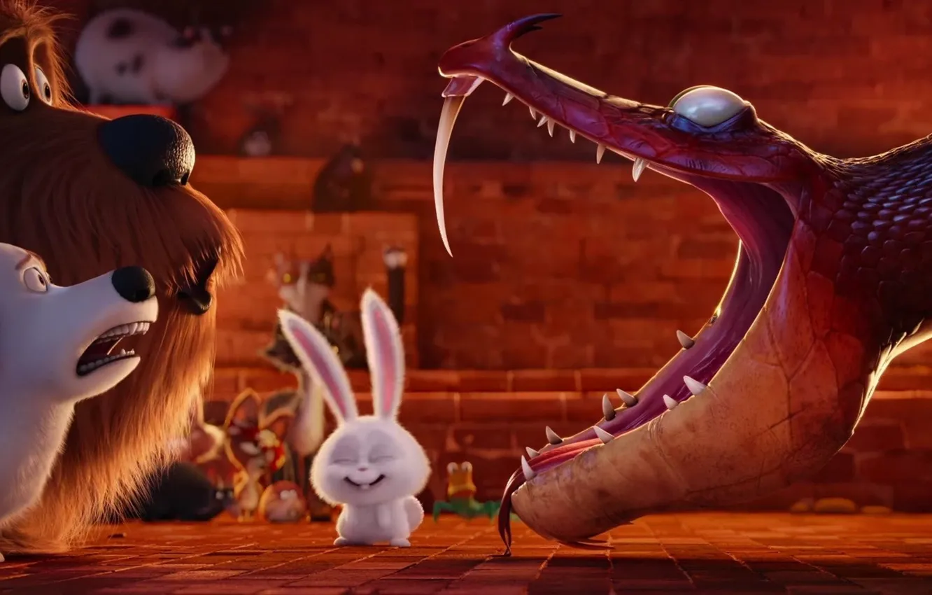 Photo wallpaper cinema, wallpaper, Snake, dog, cartoon, movie, full hd, fang