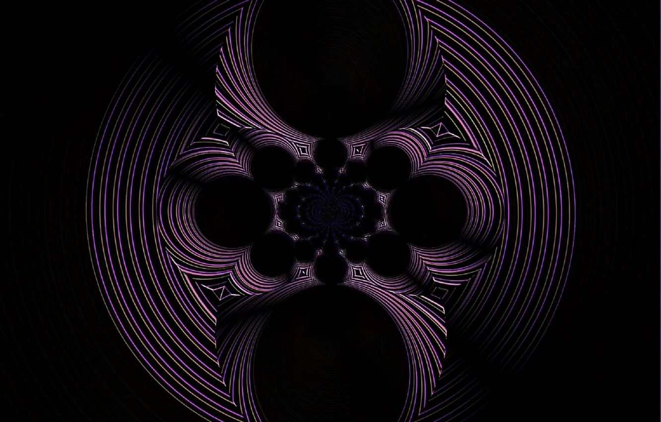 Photo wallpaper circles, abstraction, fantasy, pattern, rotation, sphere, black background, purple fantasy