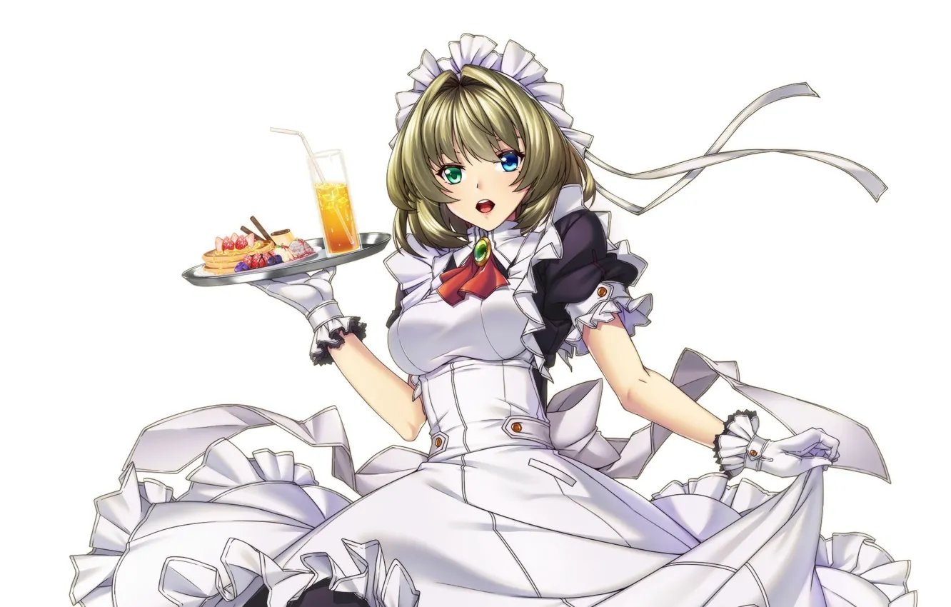 Photo wallpaper cocktail, white background, gloves, uniform, the maid, art, tray, ruffles