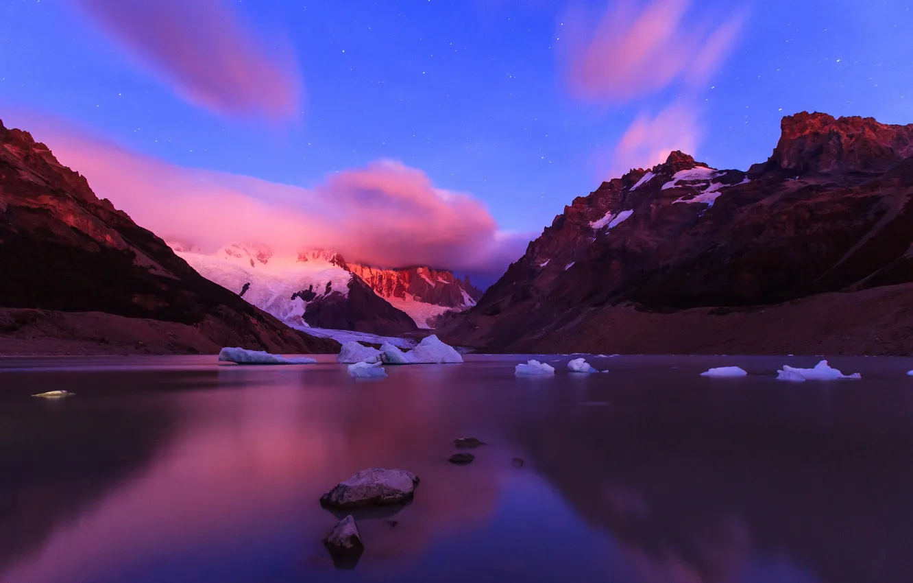 Photo wallpaper Tranquility, Argentina, Sunrise, Dawn, Ice, Patagonia, Glacier, Lake