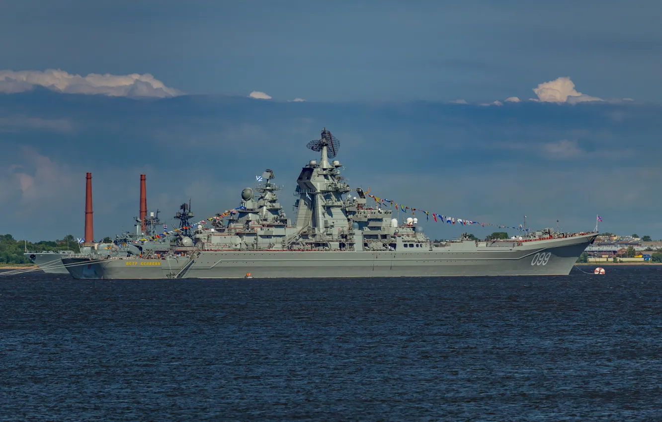 Photo wallpaper shore, cruiser, atomic, rocket, heavy, Peter The Great