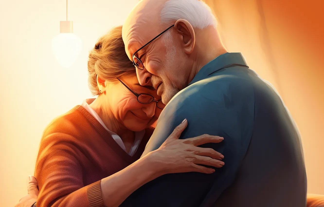 Photo wallpaper love, grandma, old, grandpa, two, digital art, AI art, The Art of Artificial Intelligence