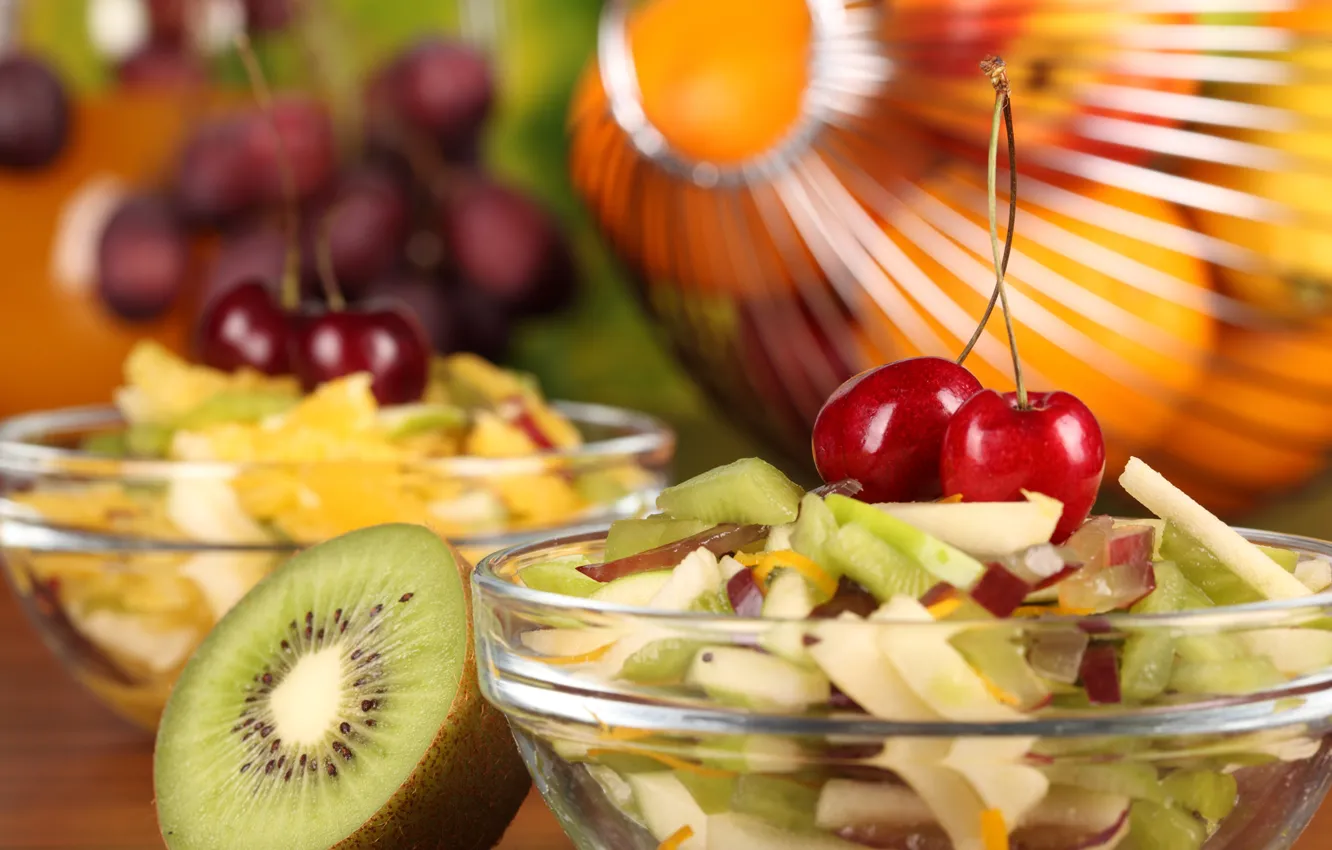 Photo wallpaper kiwi, fruit, cherry, salad