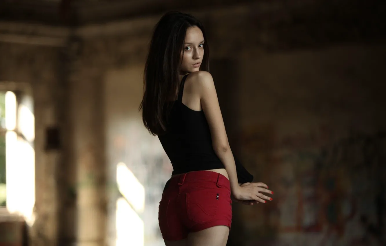 Photo wallpaper girl, shorts, model, beauty, brunette