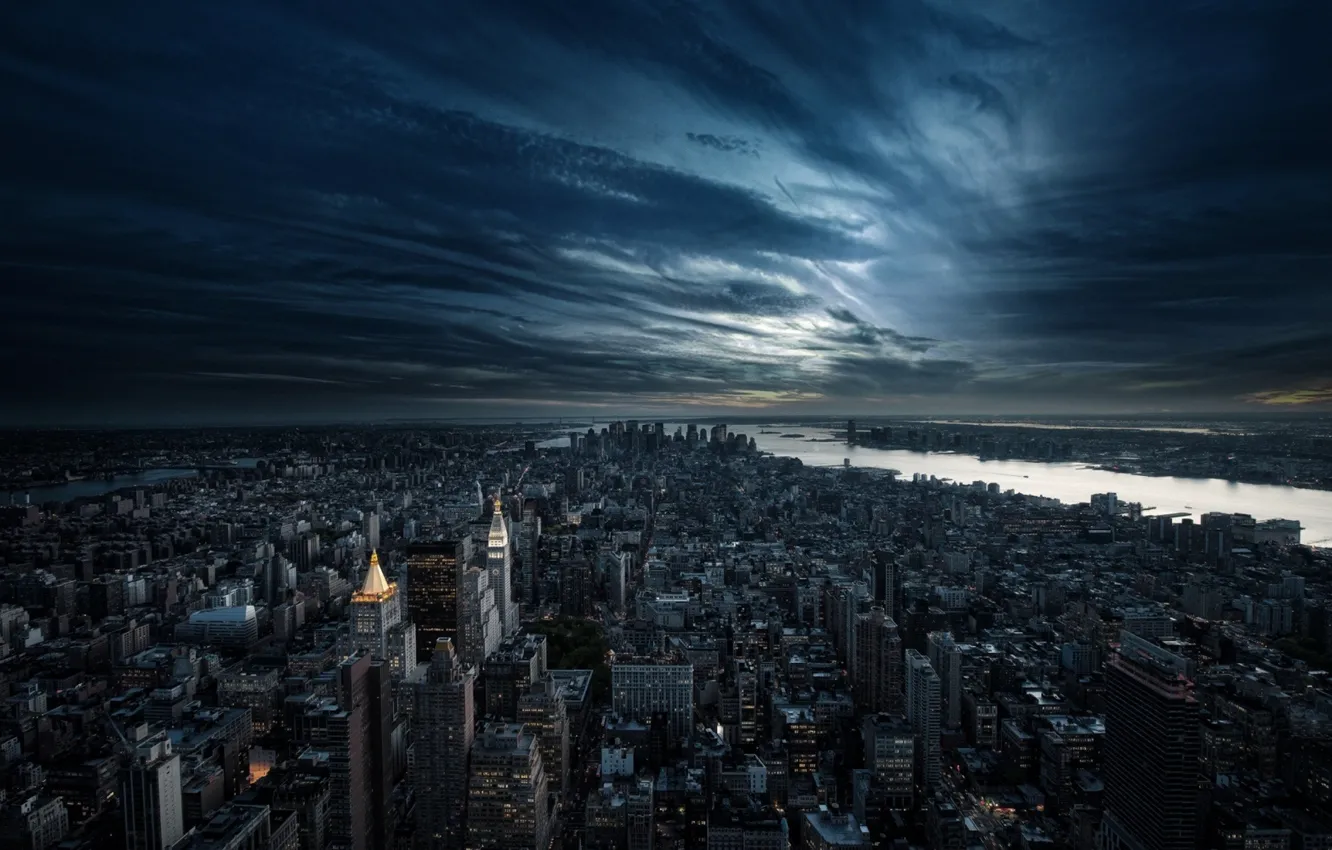 Photo wallpaper night, clouds, the city, building, skyscrapers, the evening, America, USA
