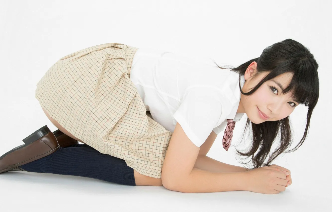 Photo wallpaper school uniform, women, asian, smiling, socks, Gravure, white shirt, Schoolgirl
