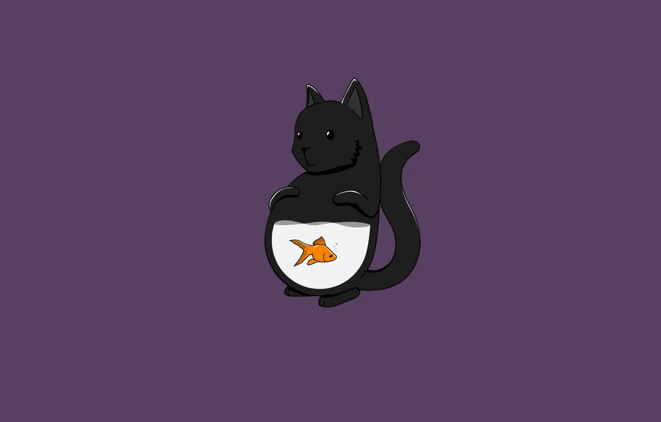 Photo wallpaper cat, cat, minimalism, fish, cat, fish