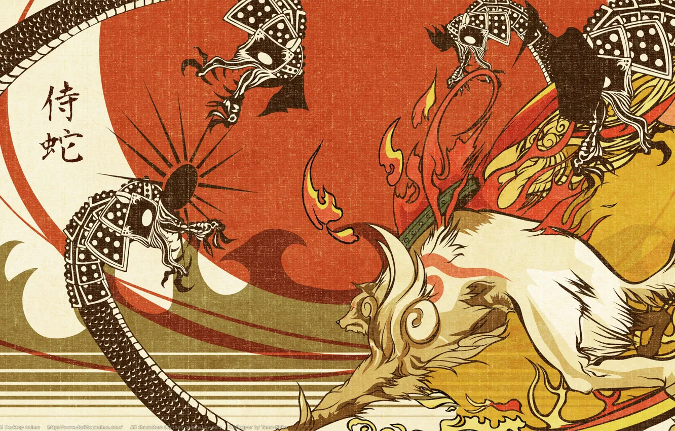 Photo wallpaper flame, dragons, Fox