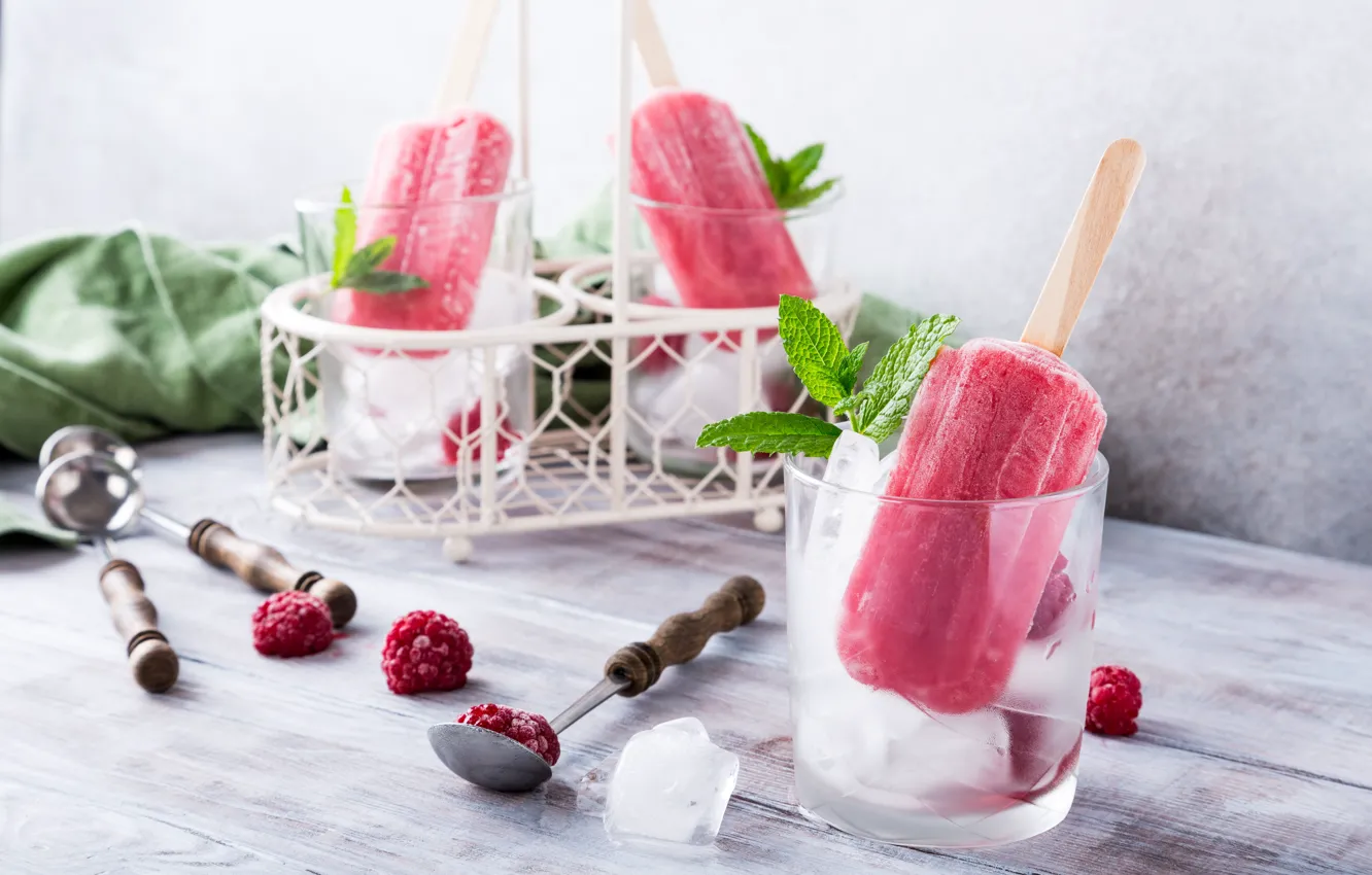 Photo wallpaper ice, ice cream, glasses, dessert, raspberry, Iryna Melnyk