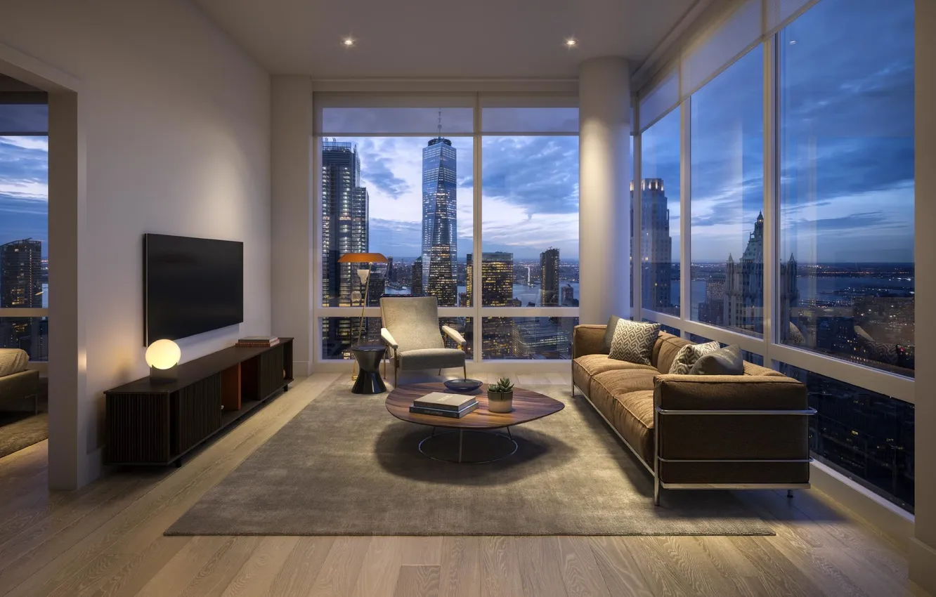 Photo wallpaper design, style, room, interior, megapolis, living room