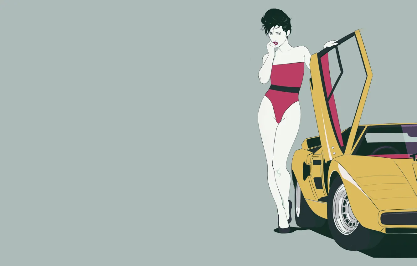 Photo wallpaper girl, retro, Lamborghini, 80s, art, Countach, Lamborghini Countach, LP400