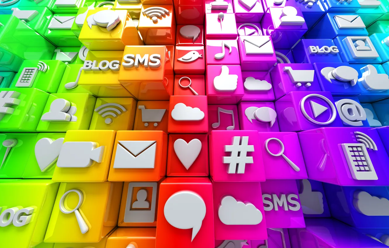 Photo wallpaper cubes, colorful, Internet, icons, cubes, icons, social network, media