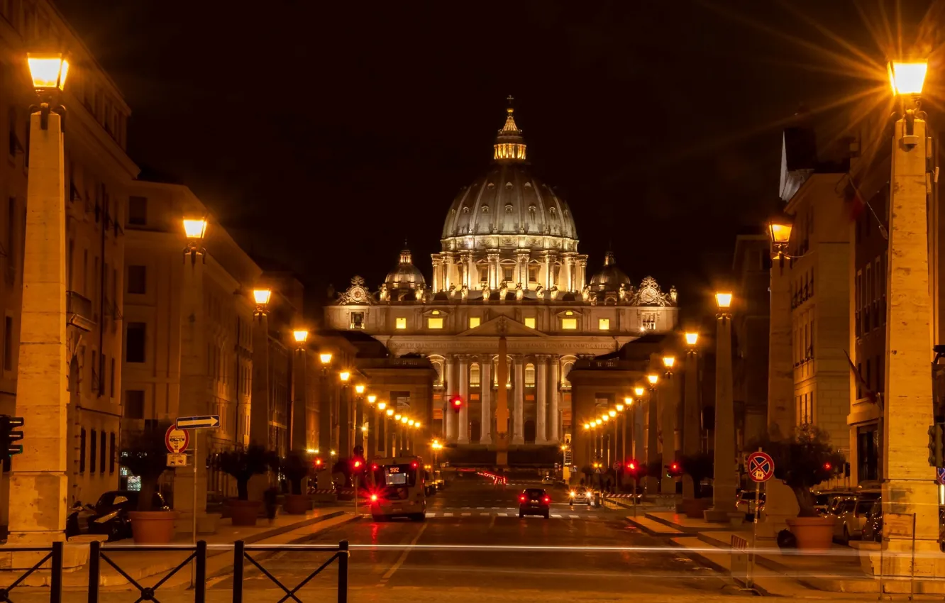 Photo wallpaper road, machine, street, lighting, Rome, lights, Italy, Italy