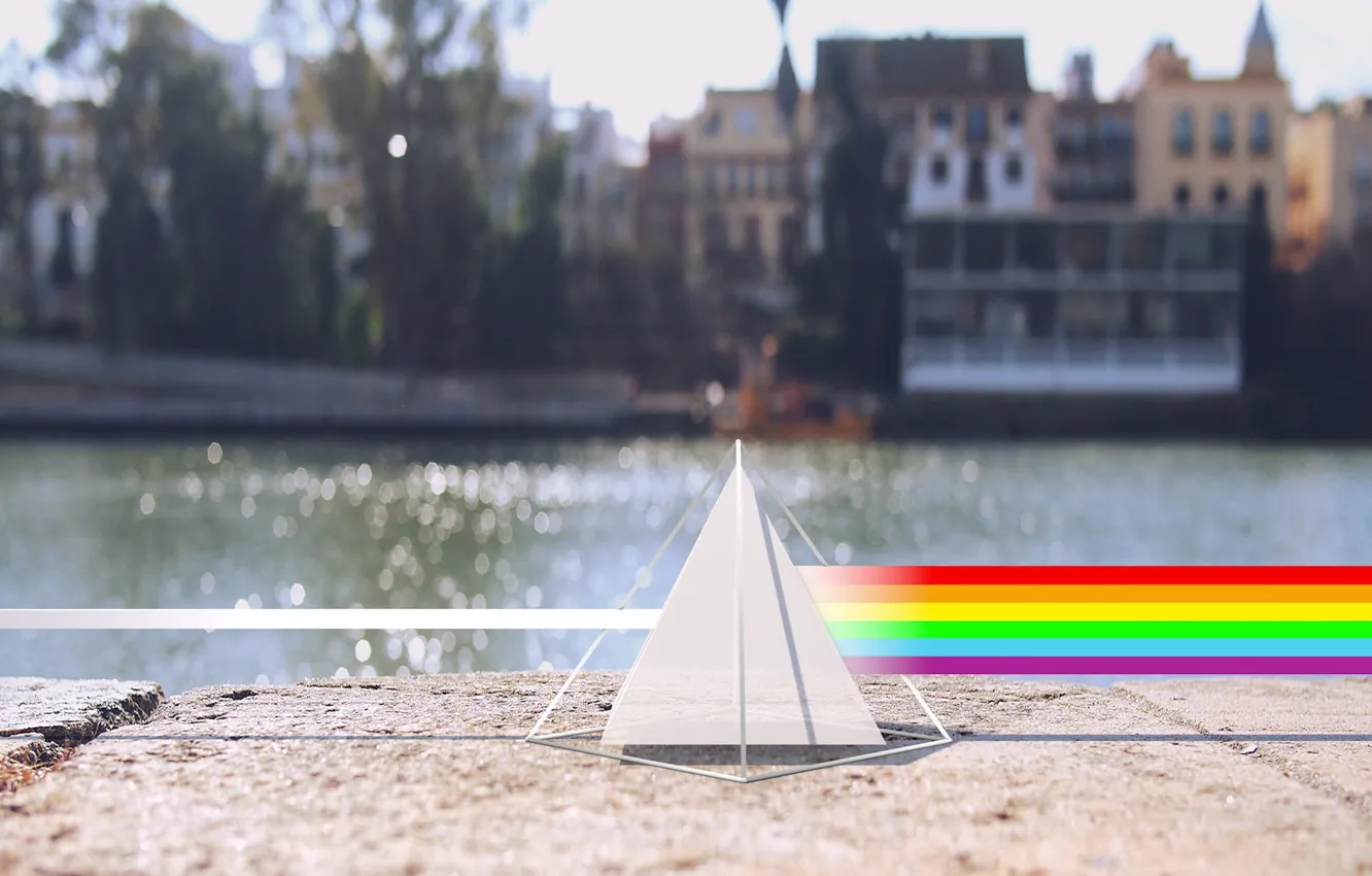 Photo wallpaper music, river, day, Pink Floyd, rock, Prism, triangle, Dark side of the moon