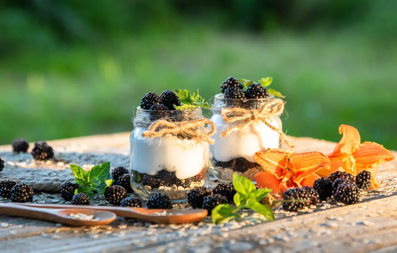 Photo wallpaper berries, BlackBerry, yogurt, yuliya24