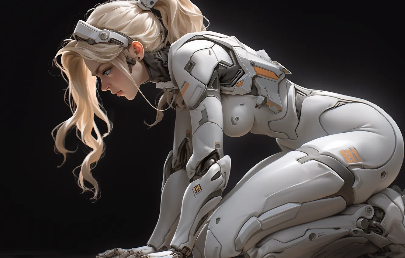 Photo wallpaper women, blonde, Illustration, Cyberpunk, AI Art