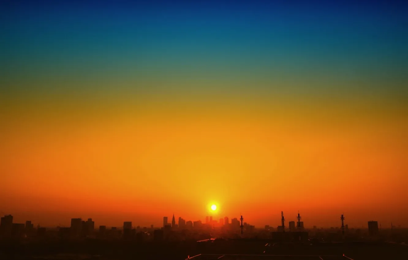 Photo wallpaper the sun, skyscrapers, morning, 154