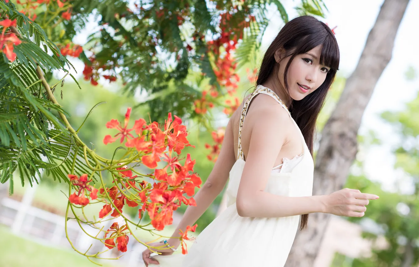 Photo wallpaper summer, eyes, look, girl, face, dress