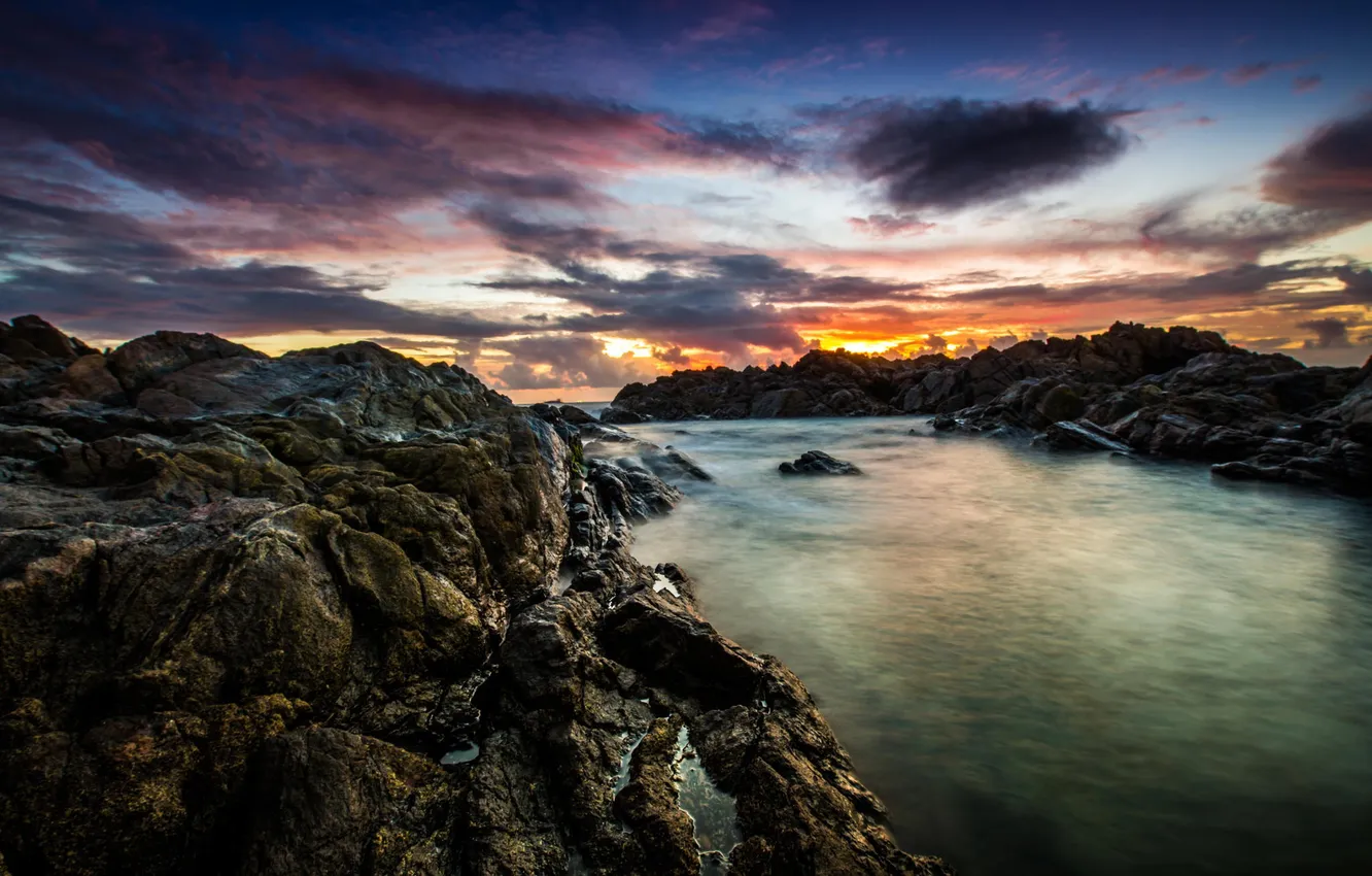 Photo wallpaper landscape, nature, rocks, dawn
