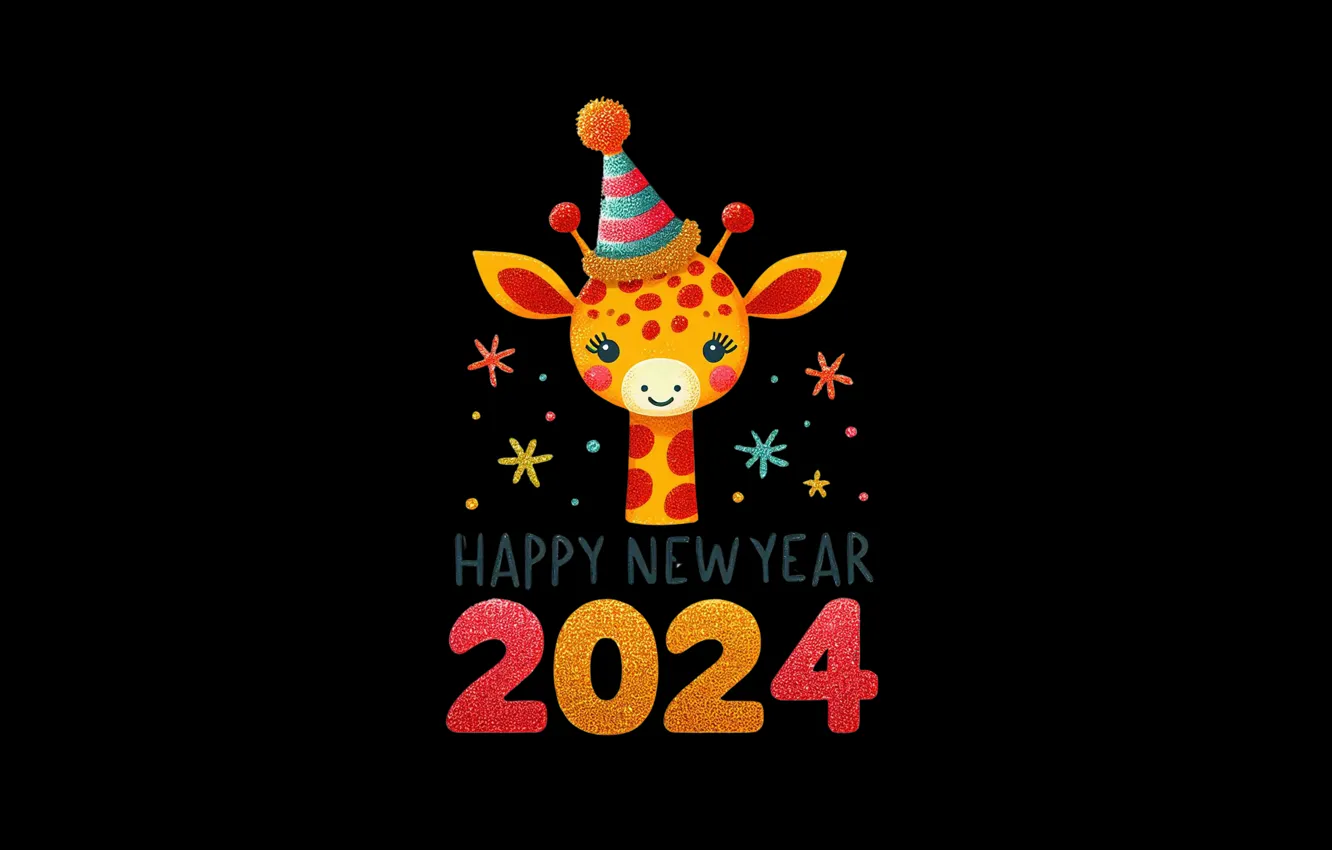 Photo wallpaper snowflakes, holiday, black, positive, giraffe, cap, happy new year, New year!