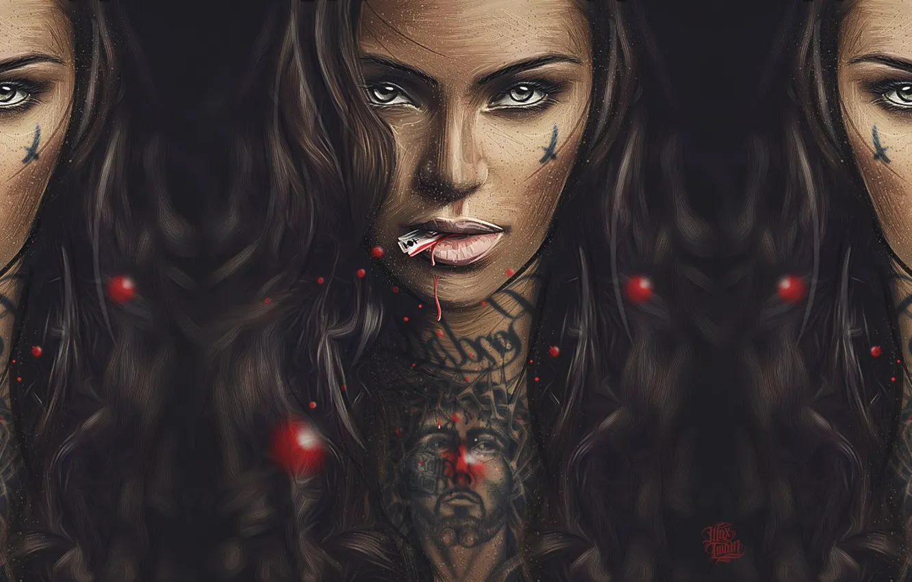 Photo wallpaper eyes, face, blade, lips, girl, art, Illustration, Max Twain