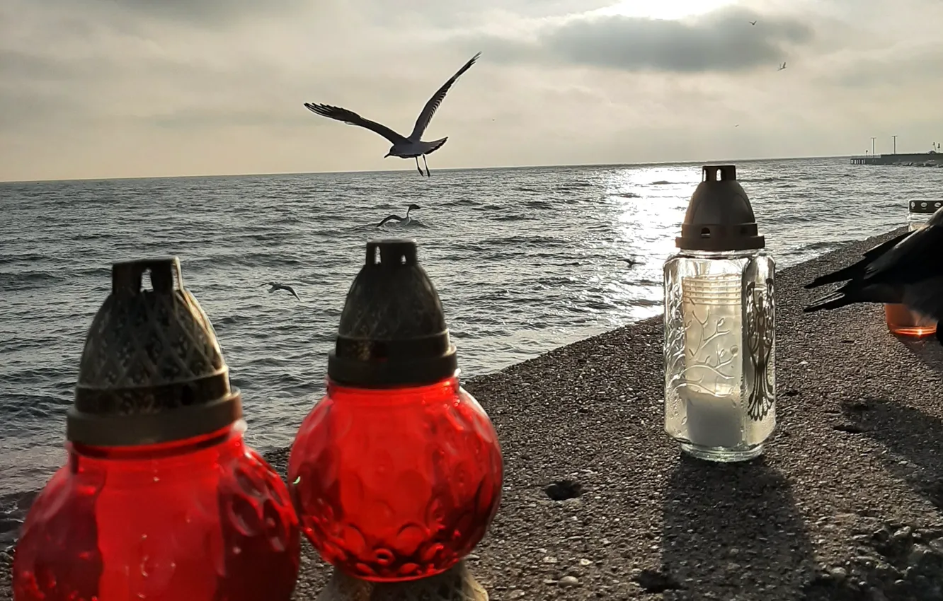 Photo wallpaper Kolory, Sea, Bulwar, znicze