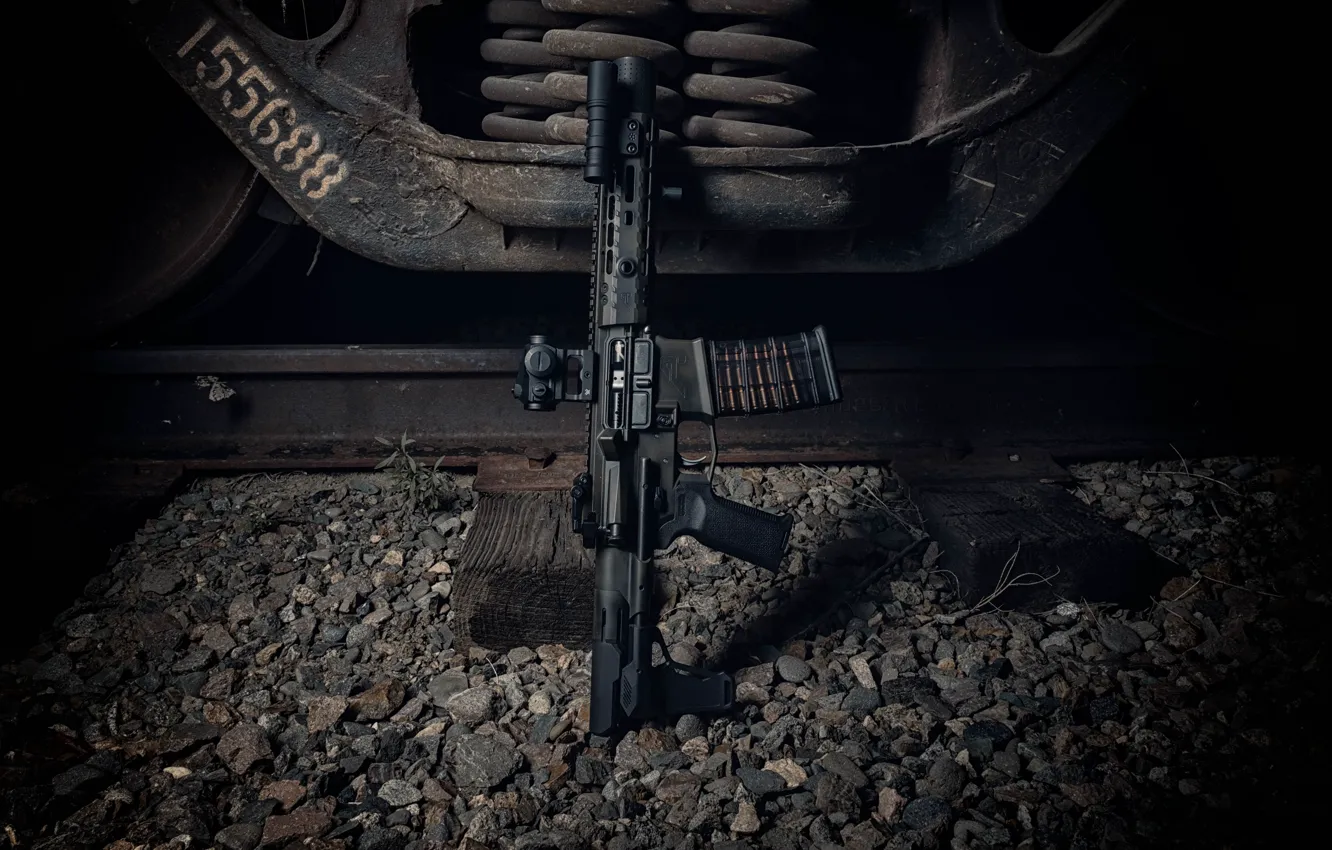 Photo wallpaper metal, weapons, background, rails, assault rifle