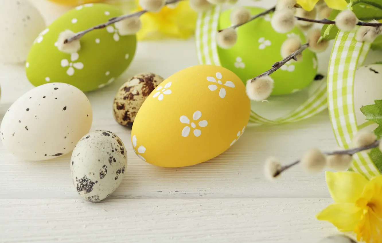 Photo wallpaper colorful, Easter, Verba, spring, eggs, Happy Easter, Easter eggs
