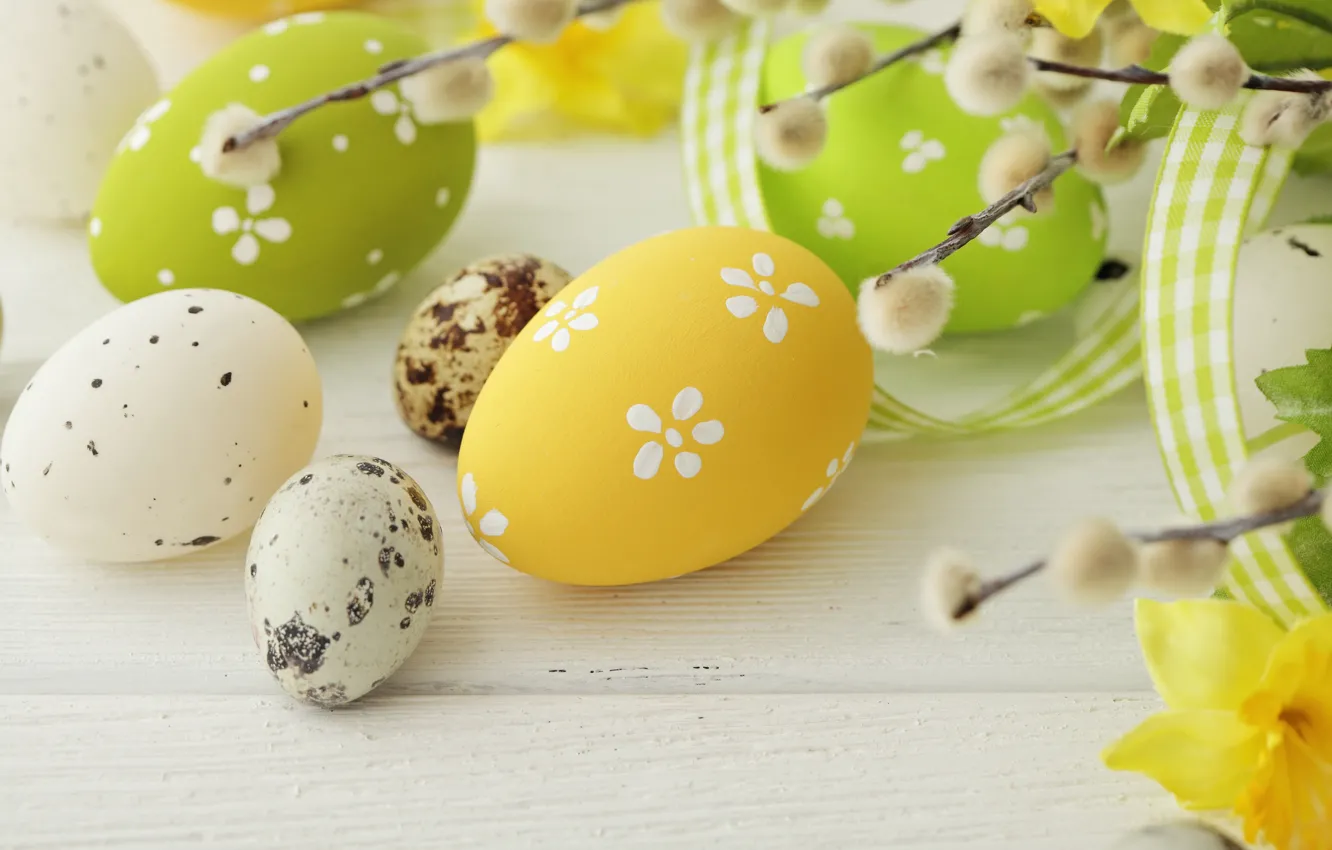 Photo wallpaper colorful, Easter, Verba, spring, eggs, happy easter, Easter eggs