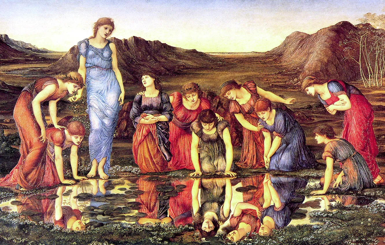 Photo wallpaper girls, mirror, puddle, Edward, 1875, Sir Edward Burne-Jones, The_Mirror_of_Venus