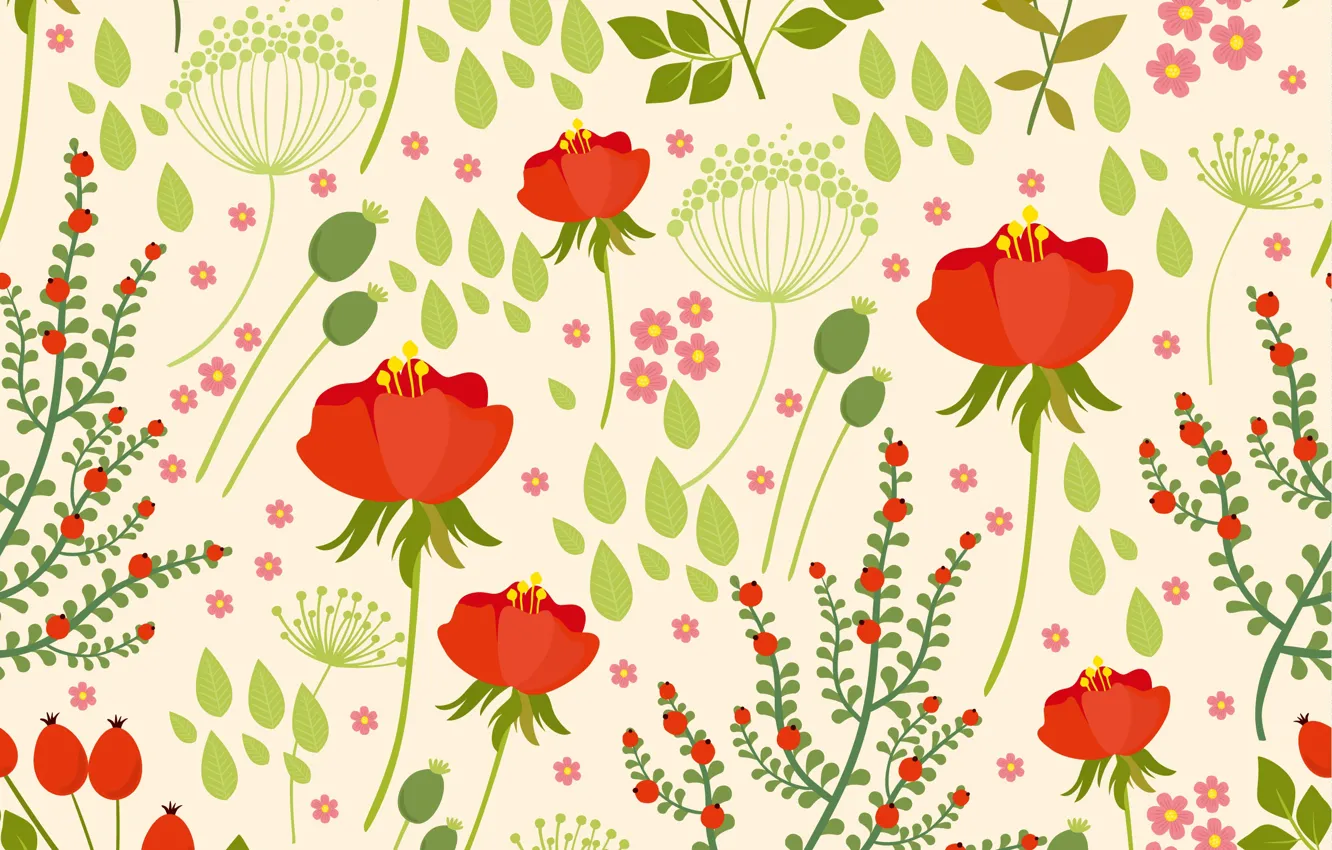 Photo wallpaper flowers, background, texture, red, red, buds, poppies