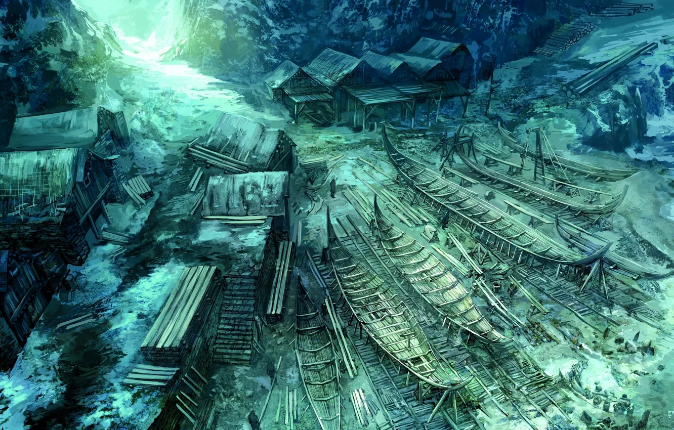 Photo wallpaper art, port, fight, The Witcher, artwork, Builder, The Witcher 3 Wild Hunt, The Witcher 3 …