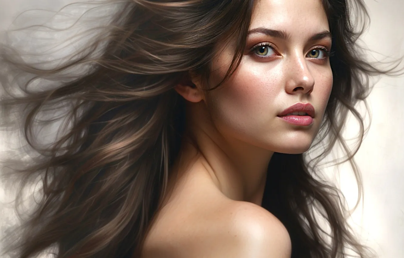 Photo wallpaper look, hair, brunette, beautiful