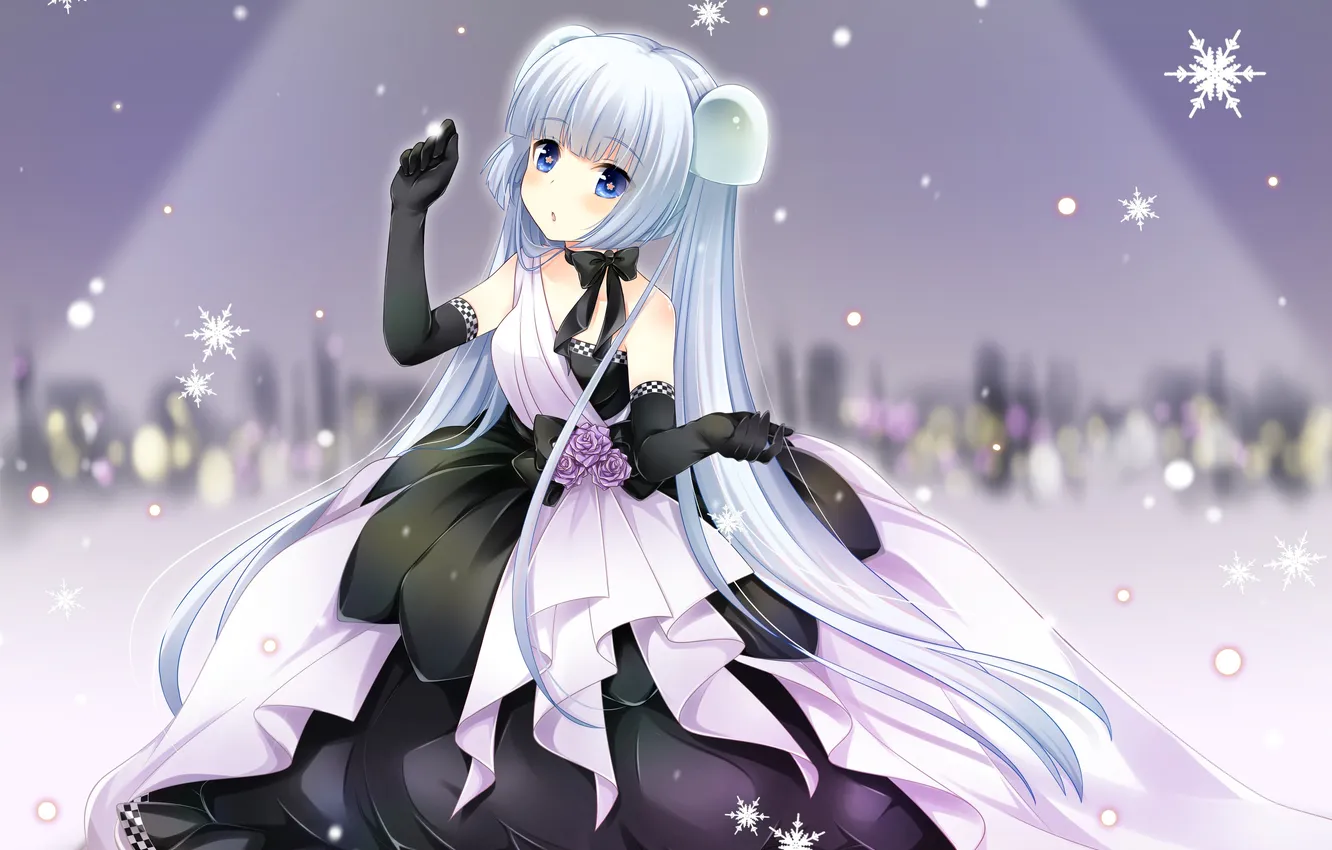 Photo wallpaper girl, snowflakes, dress, art, white hair, miss monochrome, zexel