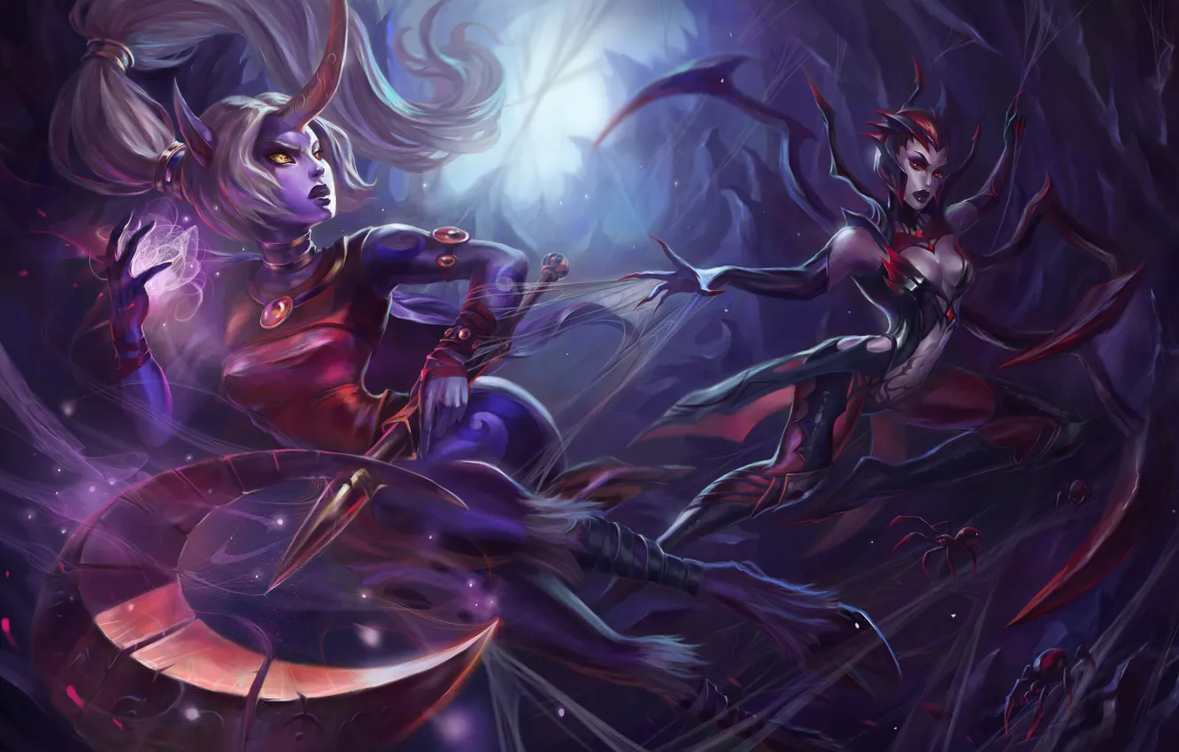 Photo wallpaper spider, battle, art, League of Legends, LoL, Elise, Soraka, moba