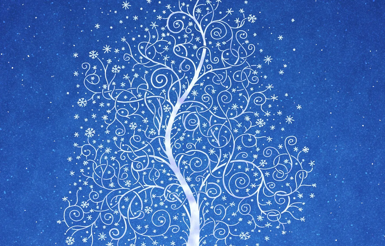 Photo wallpaper snow, blue, pattern, Tree