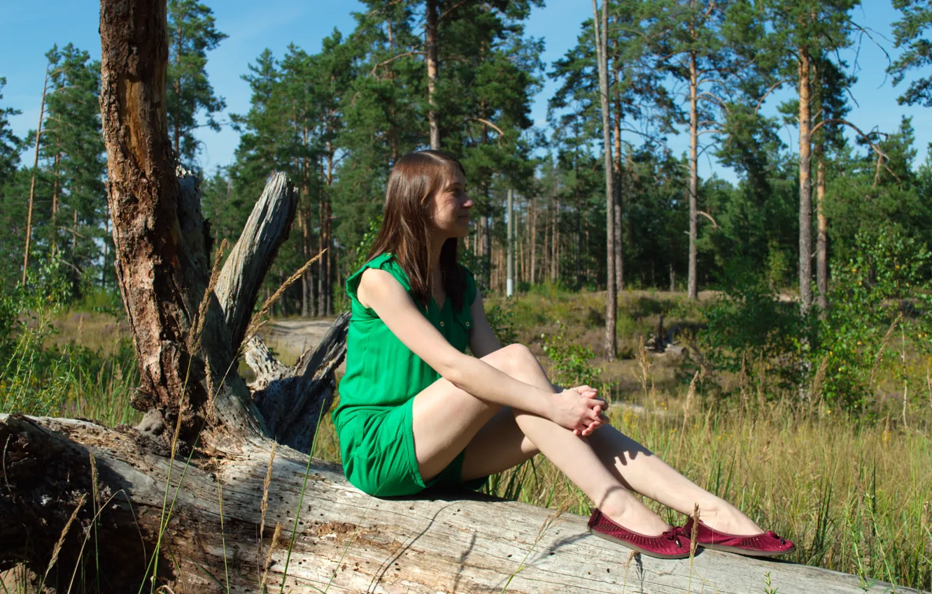 Photo wallpaper forest, erotic, girl, trees, nature, pose, view, figure