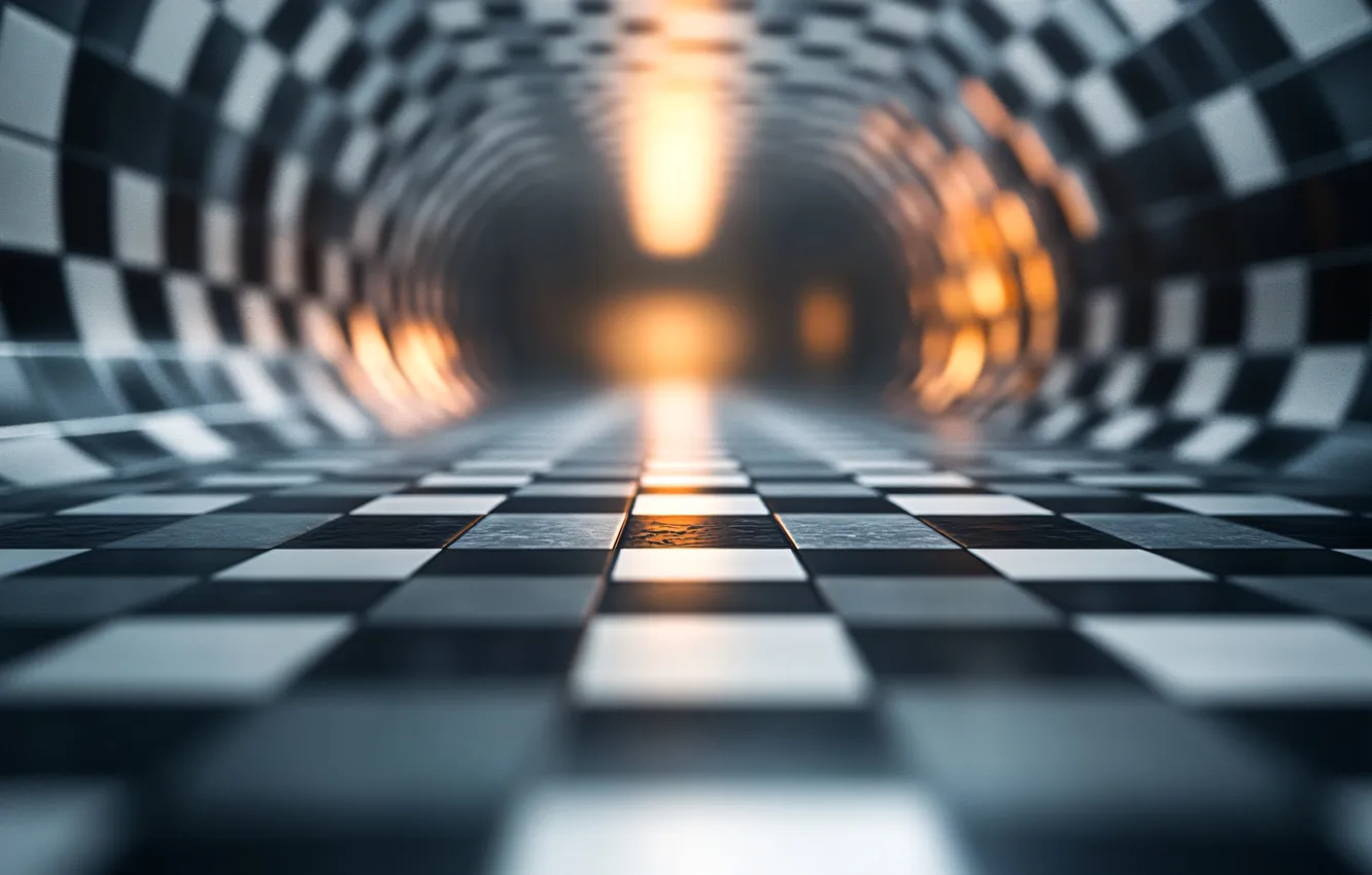 Photo wallpaper abstraction, space, blur, the tunnel, abstract background, chess square, AI art, neural network
