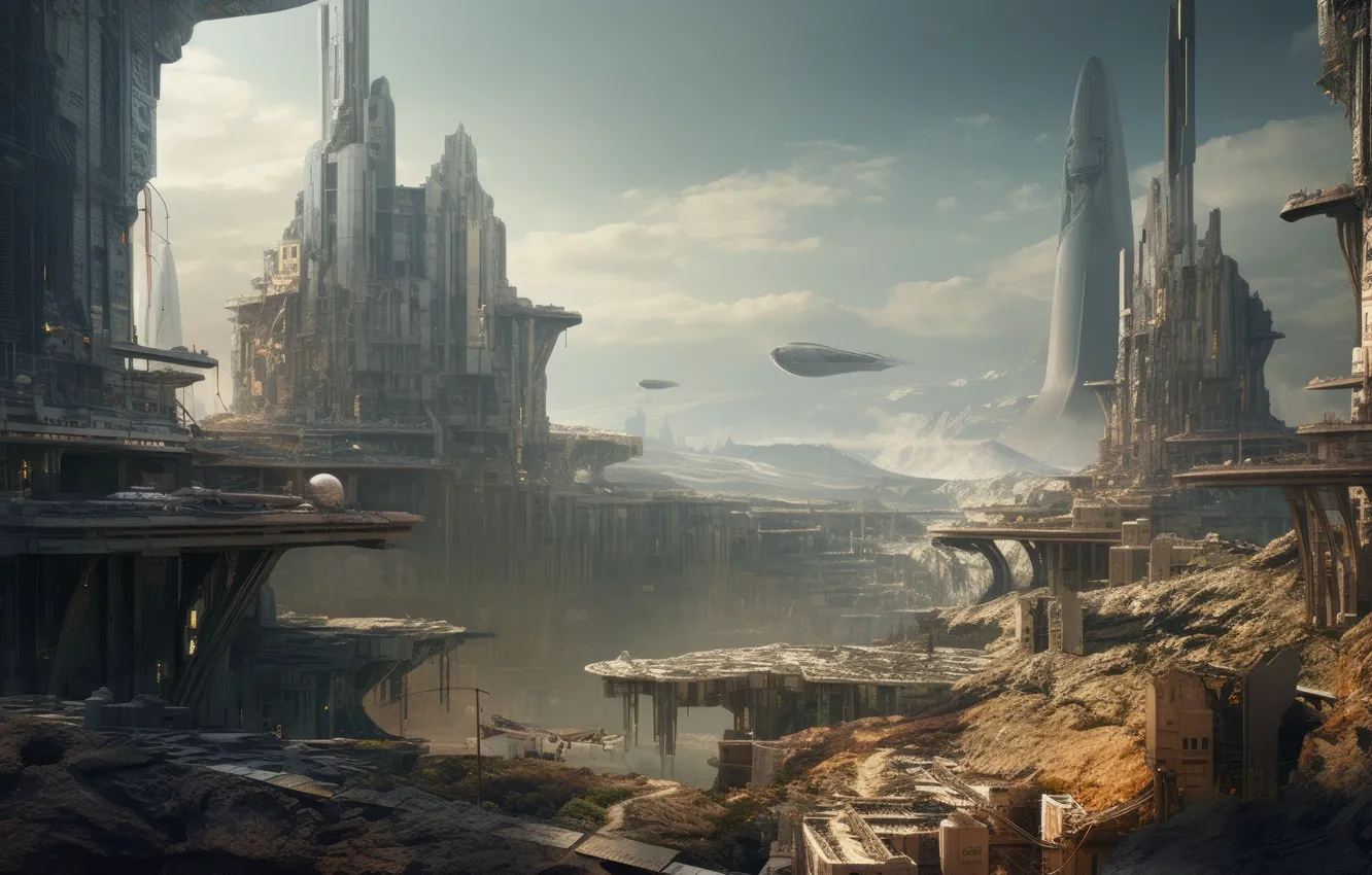 Photo wallpaper fiction, structure, science fiction, spaceships, The Art of AI, AI Art