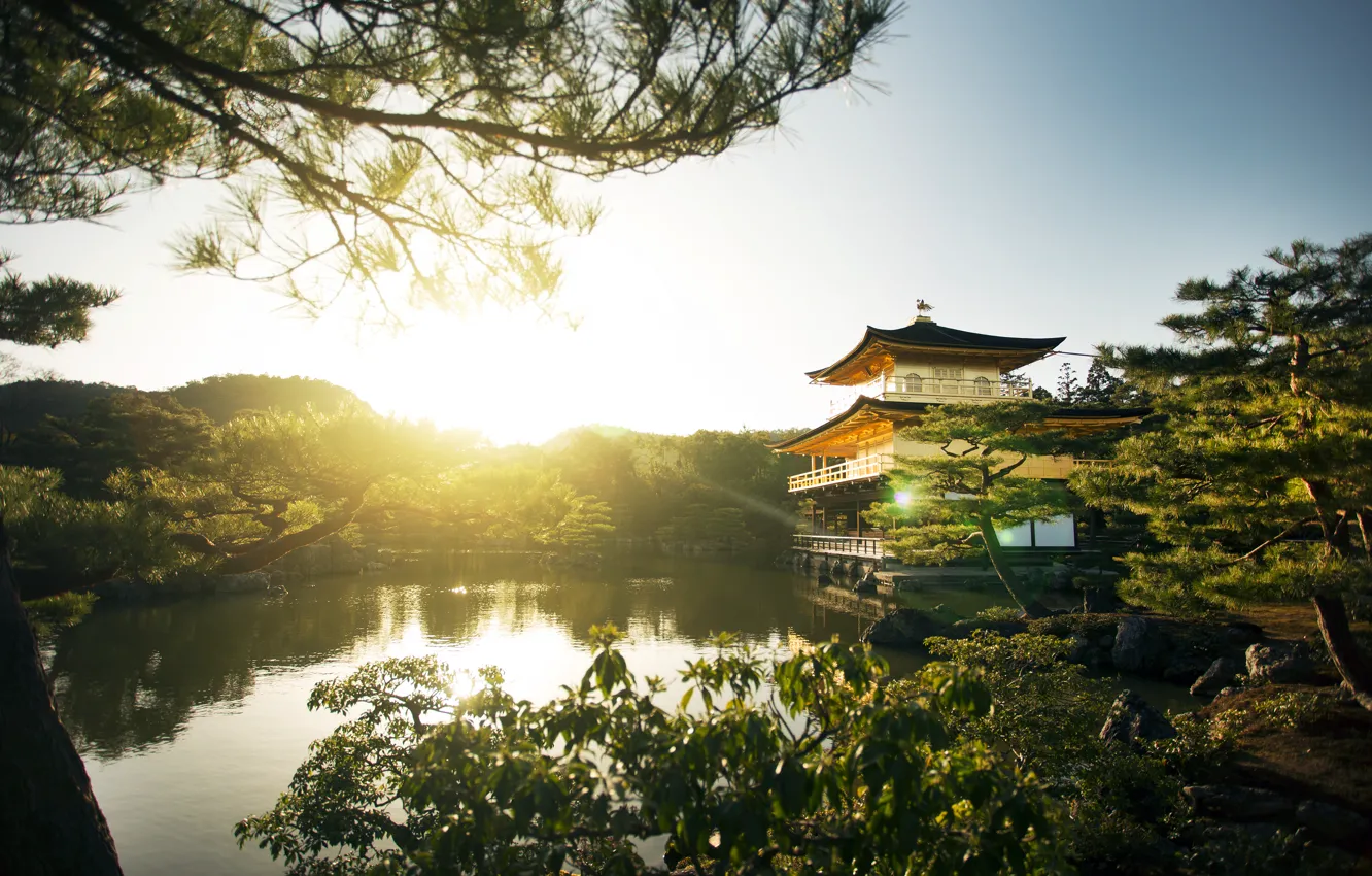 Photo wallpaper lake, home, architecture, Kyoto, dervla, the Kinkakuji, Golden Palace