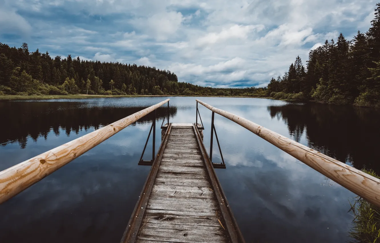 Photo wallpaper sky, lake, pier