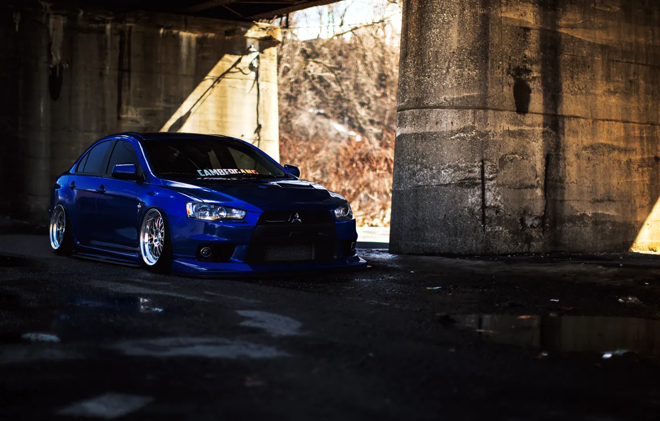 Photo wallpaper Mitsubishi, blue, tuning, lancer, evo X