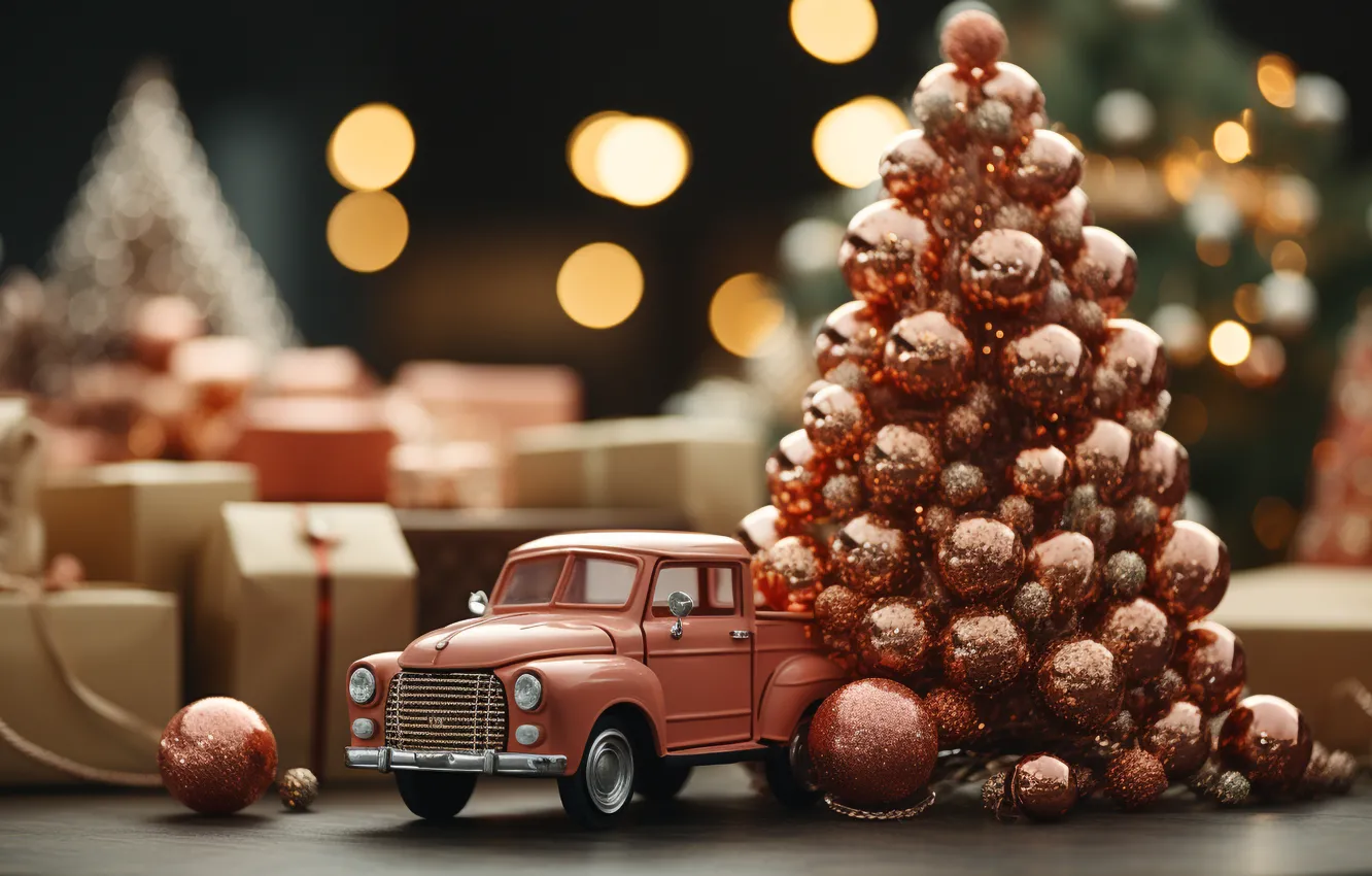 Photo wallpaper machine, toy, new year, Christmas, car, machine, herringbone, AI art