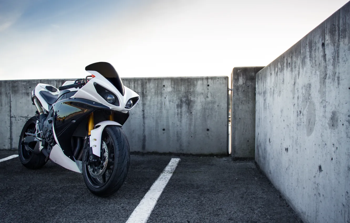 Photo wallpaper white, the sky, clouds, motorcycle, white, yamaha, sky, Yamaha