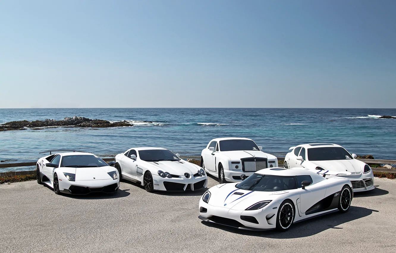 Photo wallpaper white, Lamborghini, white, mercedes, supercar, porsche, Porsche, Mercedes