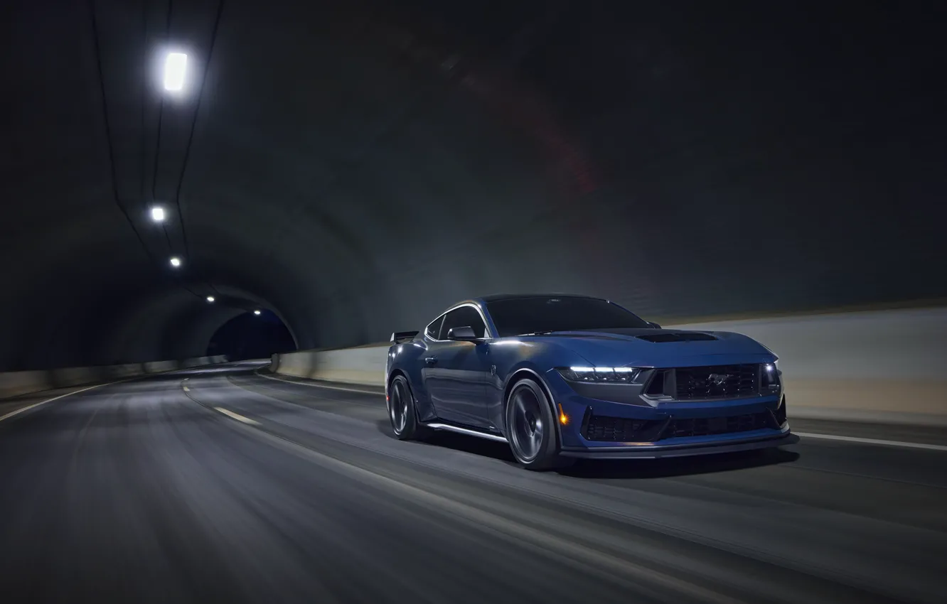 Photo wallpaper Ford, Road, The tunnel, Ford, Movement, Pony Car, 2022, Ford Mustang Dark Horse