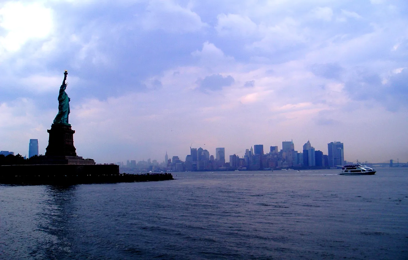 Photo wallpaper United States, skyline, woman, water, New York, Manhattan, NYC, New York City