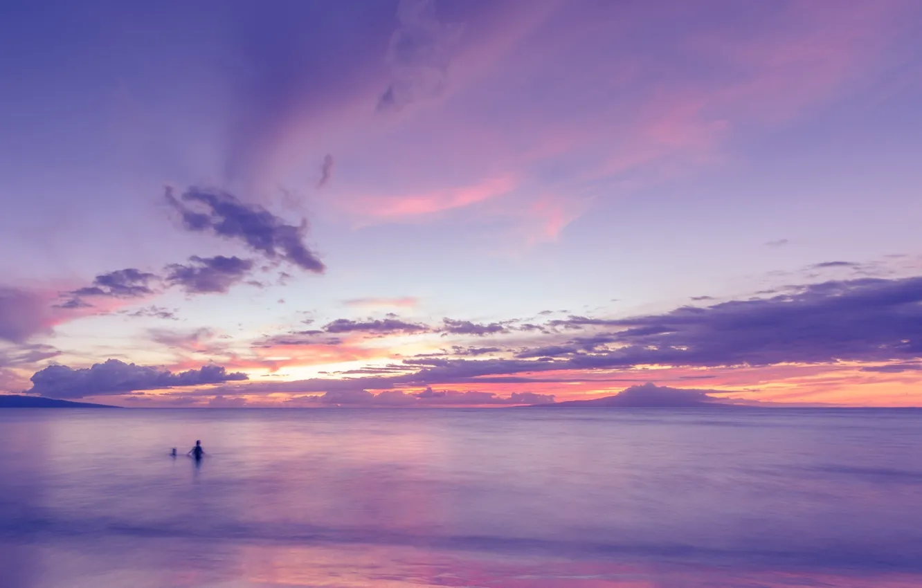 Photo wallpaper sea, purple, the sky, water, clouds, nature, background, Wallpaper